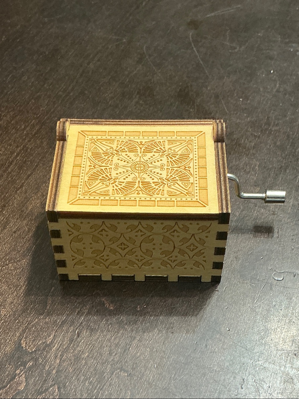 Moon River Laser-Cut Wood Music Box - Light Wood and Dark Accents